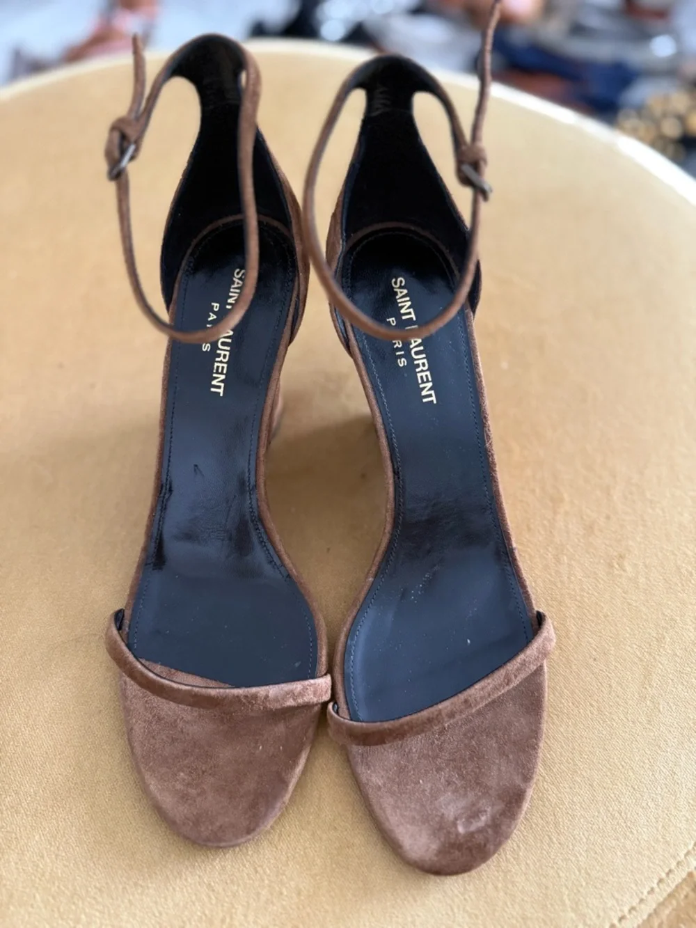 Saint Laurent Brown Suede Ankle-Strap Wedge Sandals - Picture 3 of 6